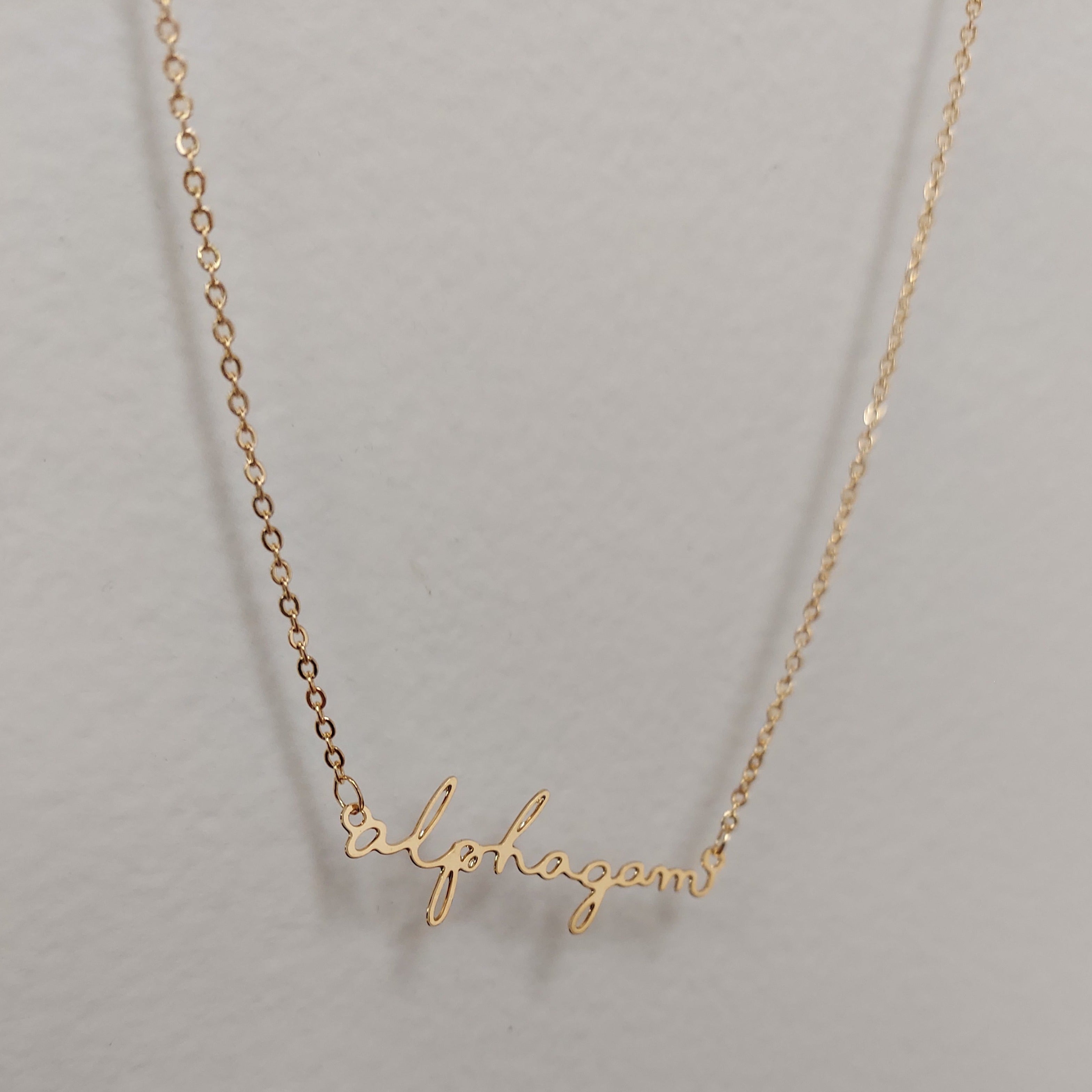 Alpha Gam Script Gold Plated Necklace